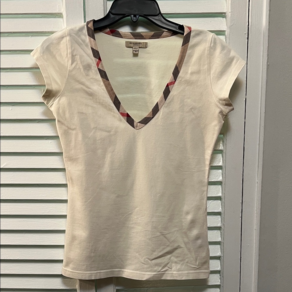 Burberry Cream V-Neck Women's Top size Small